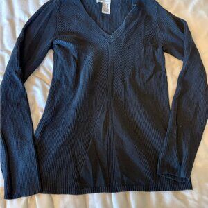 DKNY Black V-Neck Ribbed Long-Sleeve Sweater